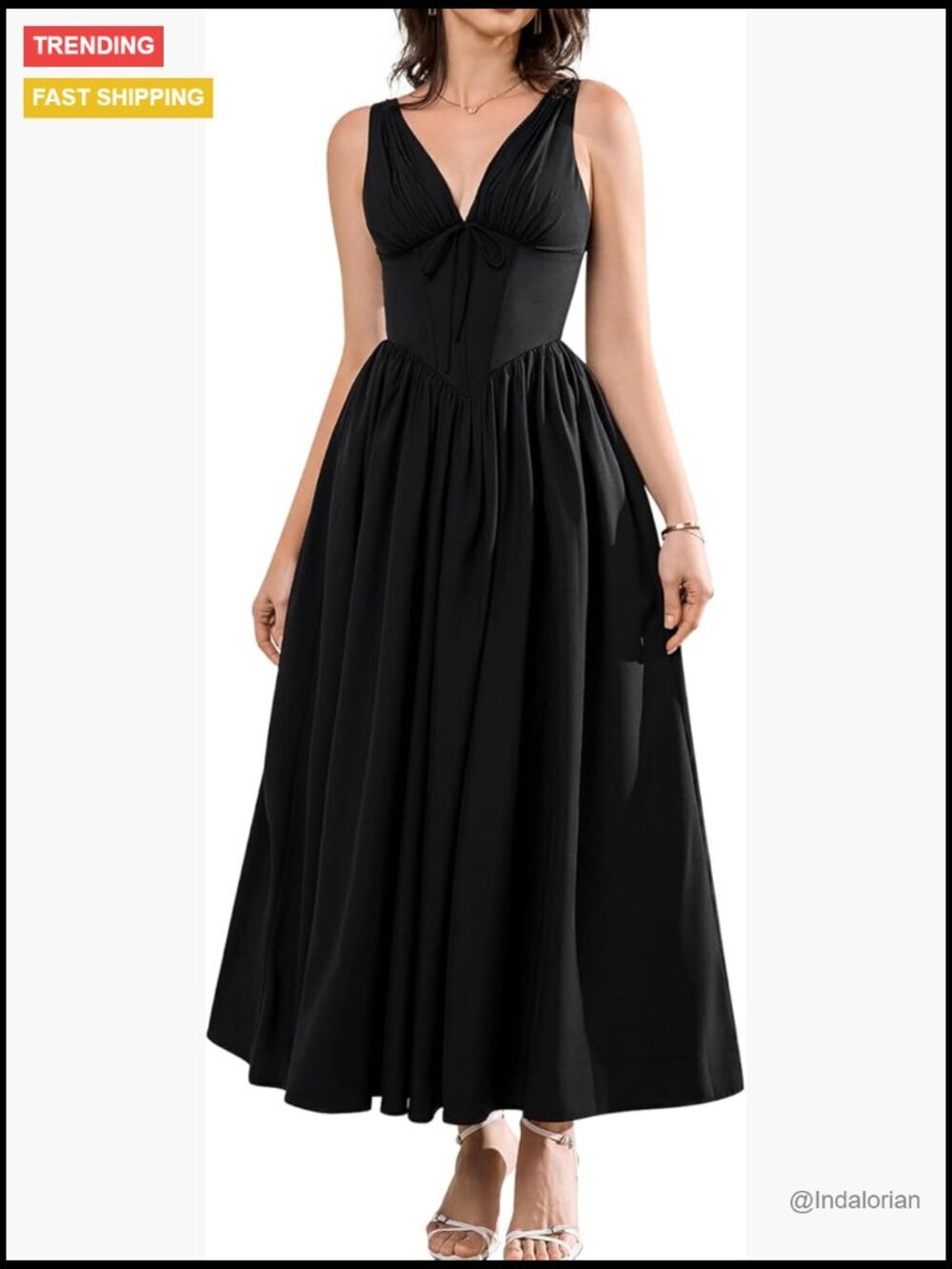 Corset Midi Milkmaid Dress with Pockets A-Line Sundress